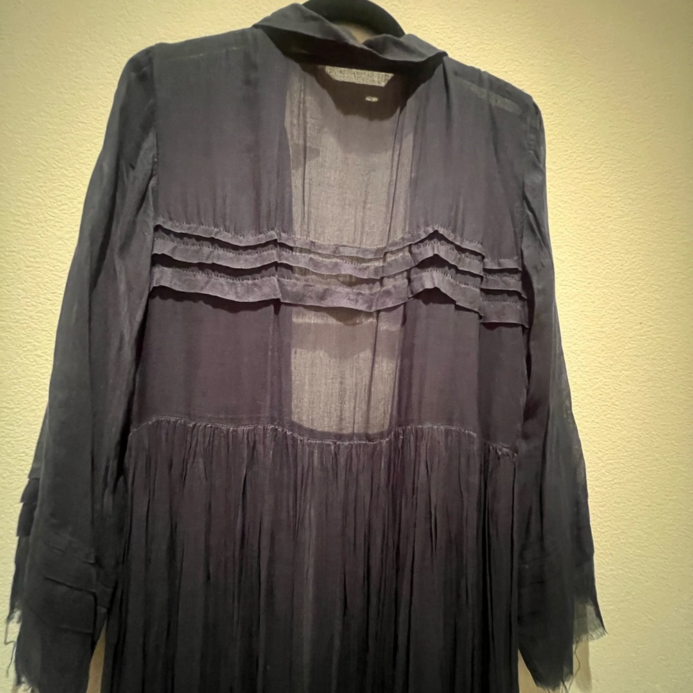Navy Long-Sleeve Pleated Maxi tied in front Cardigan - Picture 6 of 11